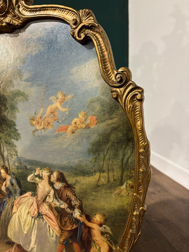 Antique Reproduction Painted Gilt Fire Screen