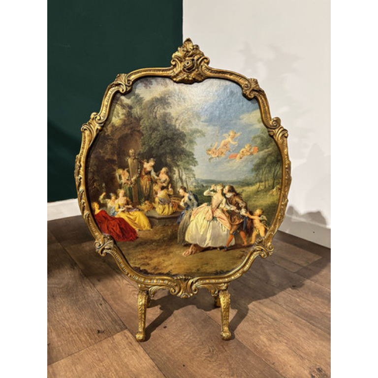 Antique Reproduction Painted Gilt Fire Screen