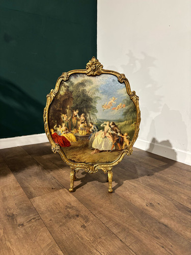 Antique Reproduction Painted Gilt Fire Screen