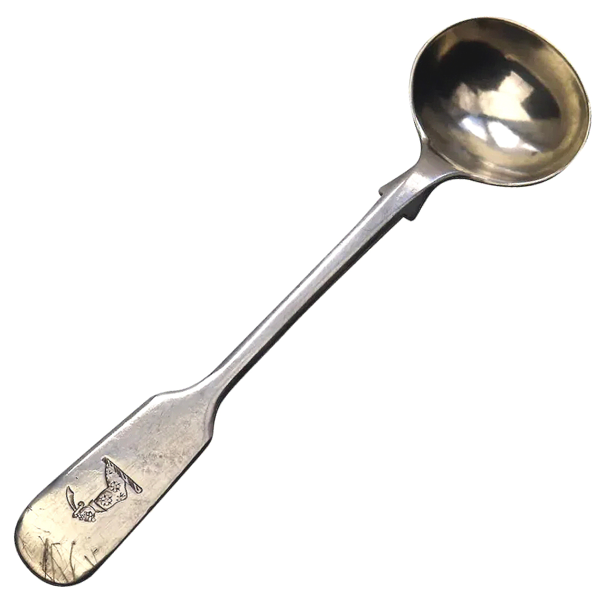 Antique William IV English solid silver fiddle armoured arm crest Spoon C.1831