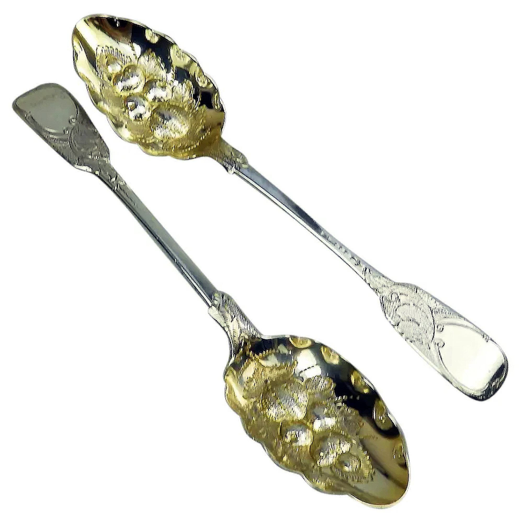 A fine pair antique Victorian English solid silver Berry Spoons 152g C.1874