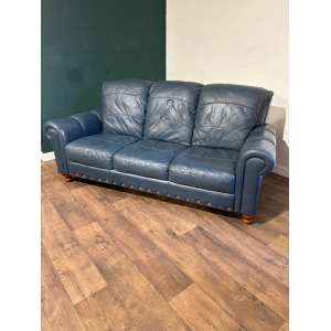 Blue Leather Three Seater Sofa