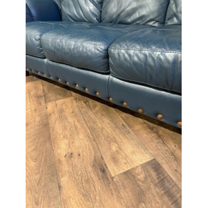 Blue Leather Three Seater Sofa