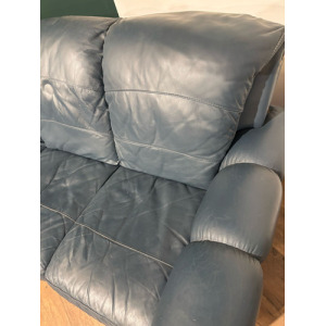 Blue Leather Three Seater Sofa