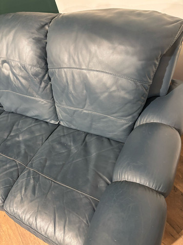 Blue Leather Three Seater Sofa
