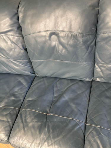 Blue Leather Three Seater Sofa