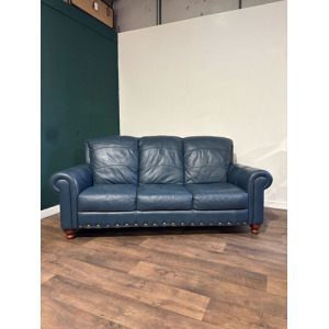 Blue Leather Three Seater Sofa