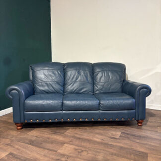 Blue Leather Three Seater Sofa