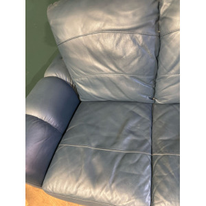 Blue Leather Three Seater Sofa