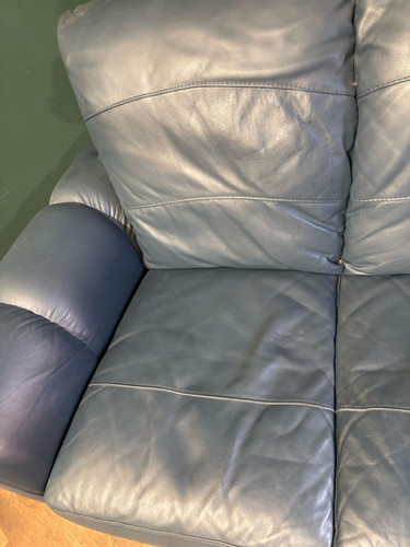 Blue Leather Three Seater Sofa