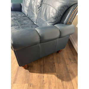 Blue Leather Three Seater Sofa