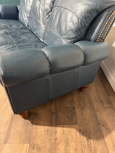 Blue Leather Three Seater Sofa