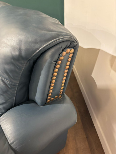 Blue Leather Three Seater Sofa