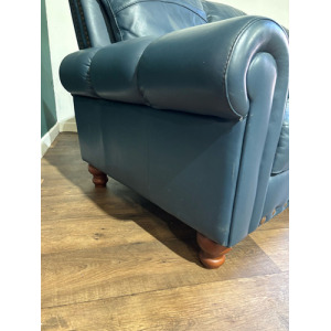 Blue Leather Three Seater Sofa