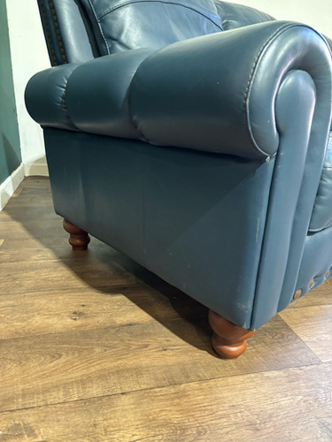 Blue Leather Three Seater Sofa
