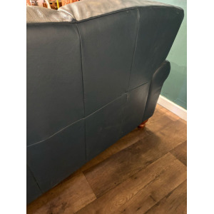 Blue Leather Three Seater Sofa