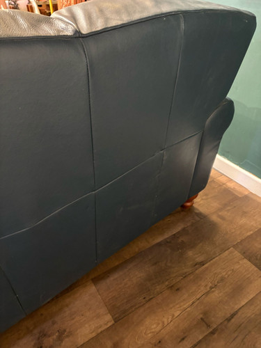 Blue Leather Three Seater Sofa