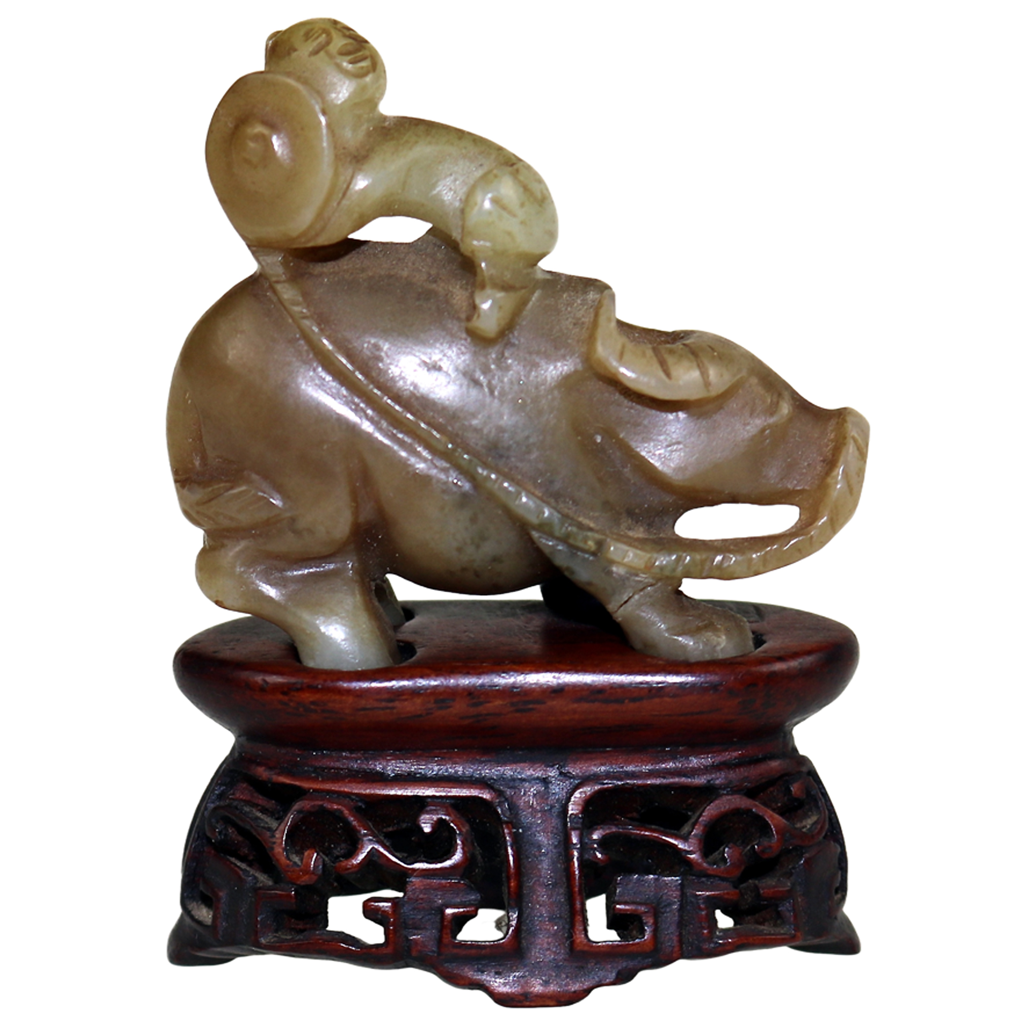 An antique miniature hand carved hardstone nephrite Figure on stand C.19th/20thC