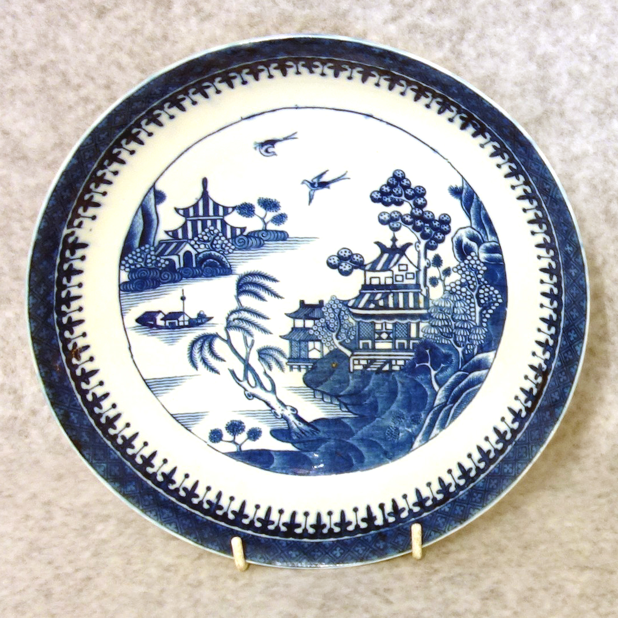 Extra large antique Georgian Caughley porcelain Nankin Saucer Dish 22 cm C.18thC