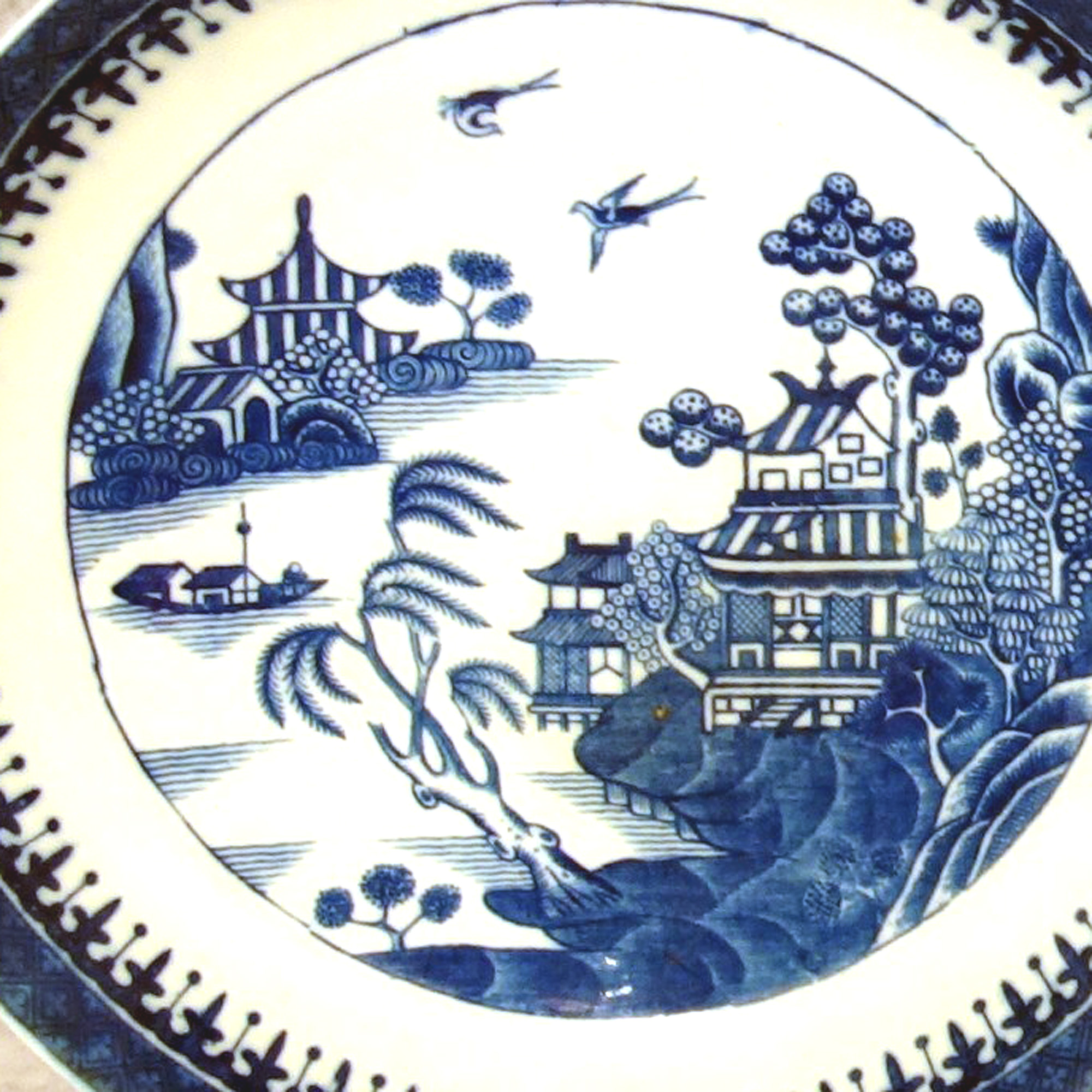 Extra large antique Georgian Caughley porcelain Nankin Saucer Dish 22 cm C.18thC