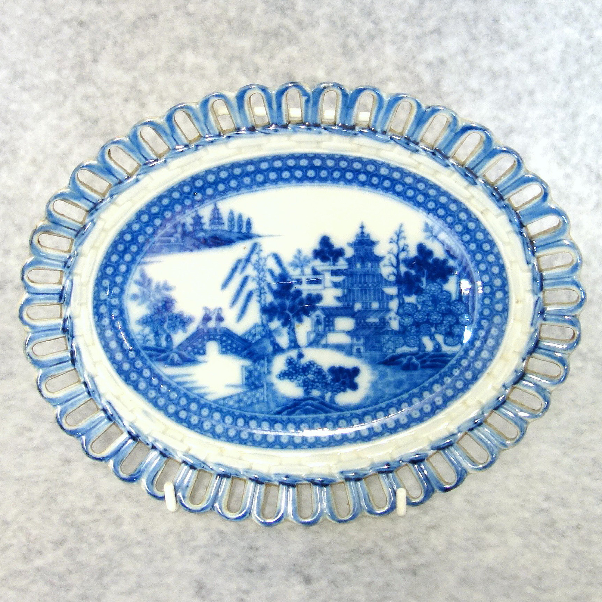 A superior and good antique Georgian pearlware pottery Basket on Stand C.18thC
