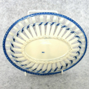 A superior and good antique Georgian pearlware pottery Basket on Stand C.18thC