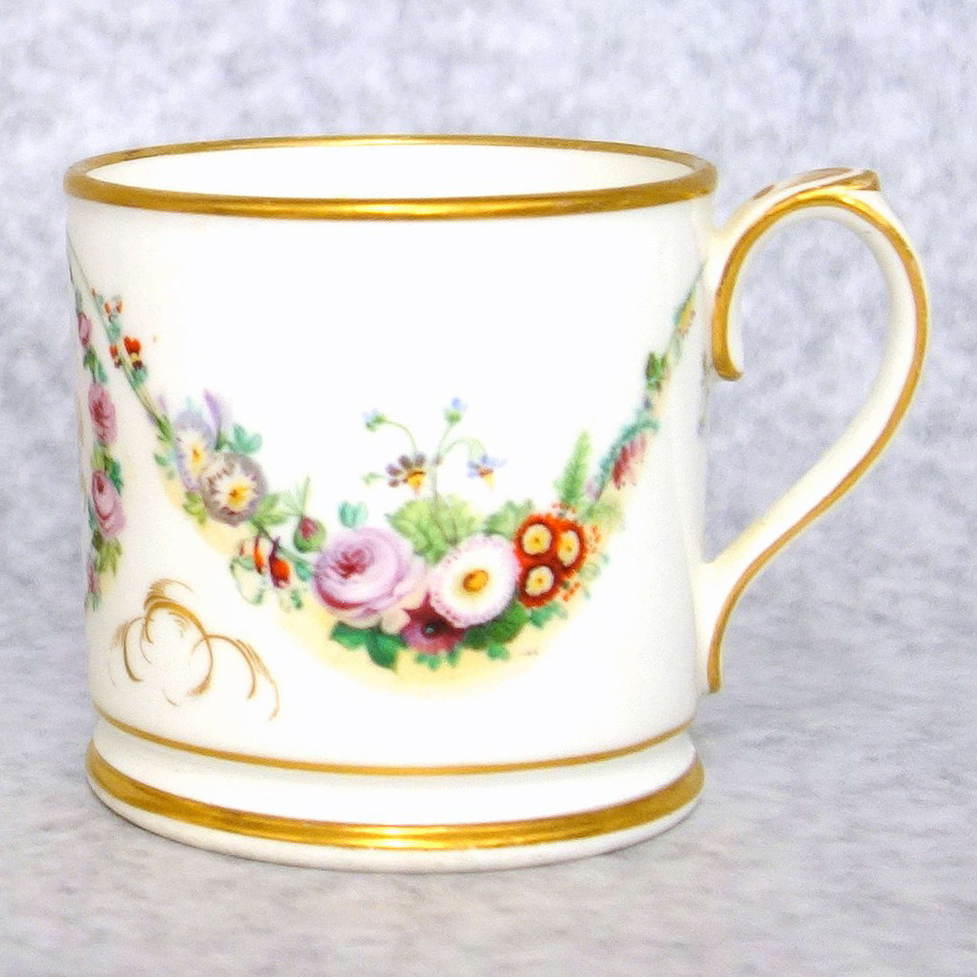 A fine quality antique Victorian Staffordshire porcelain Christening Mug C.1853