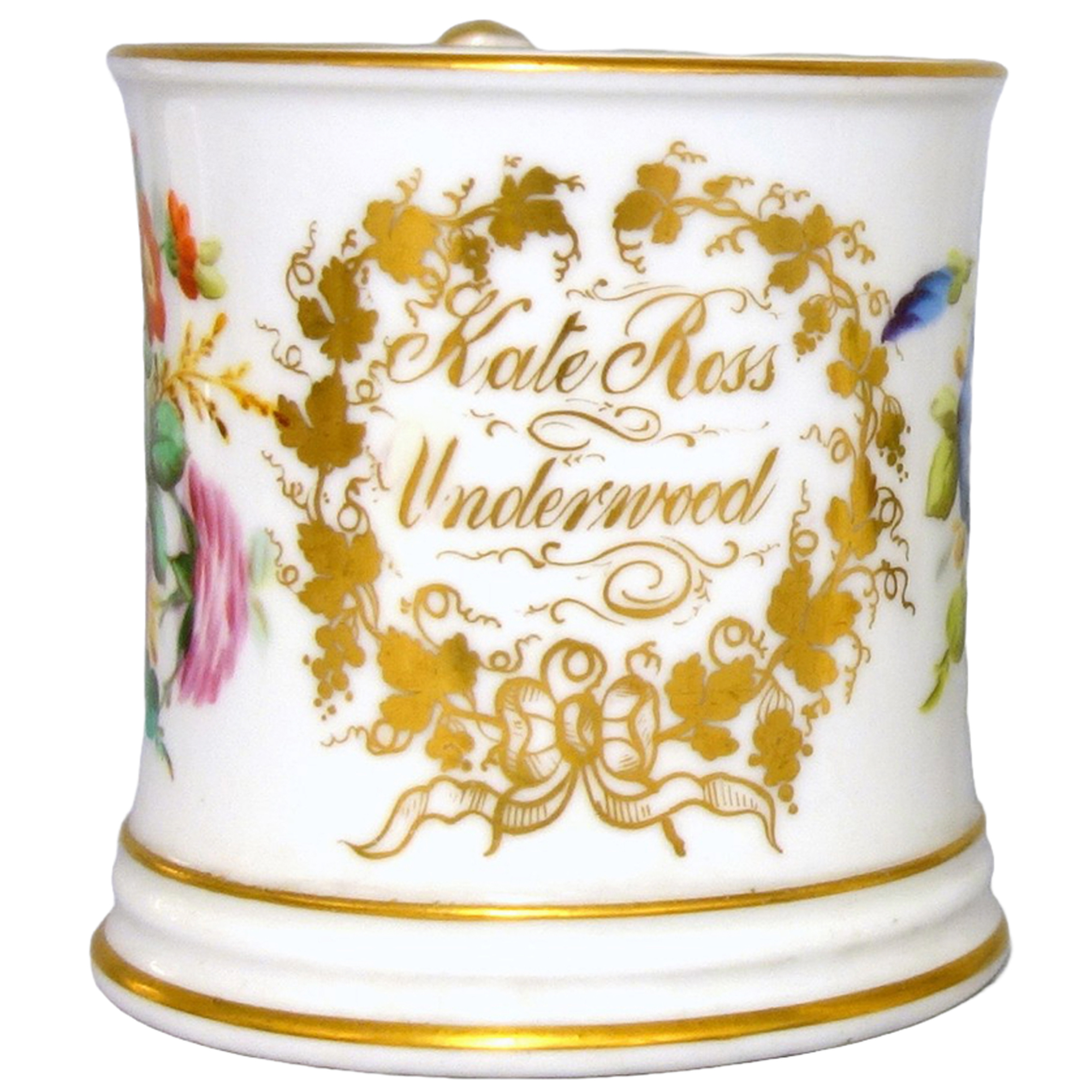 A fine quality antique Victorian Staffordshire porcelain Christening Mug C.1850