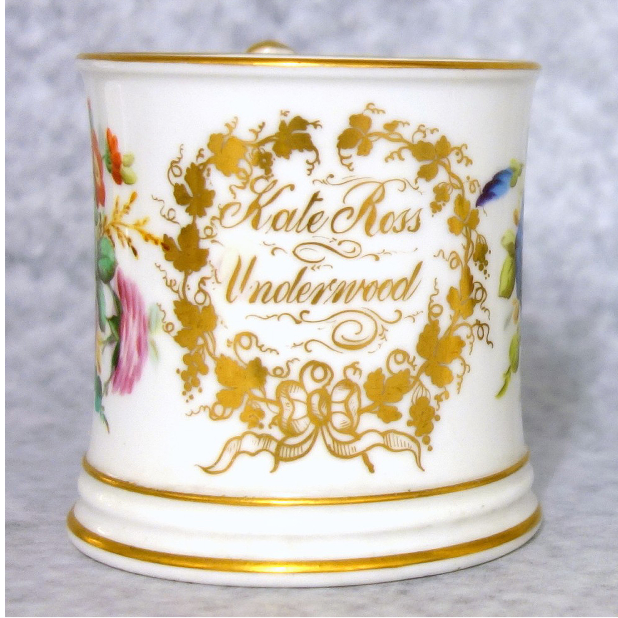 A fine quality antique Victorian Staffordshire porcelain Christening Mug C.1850