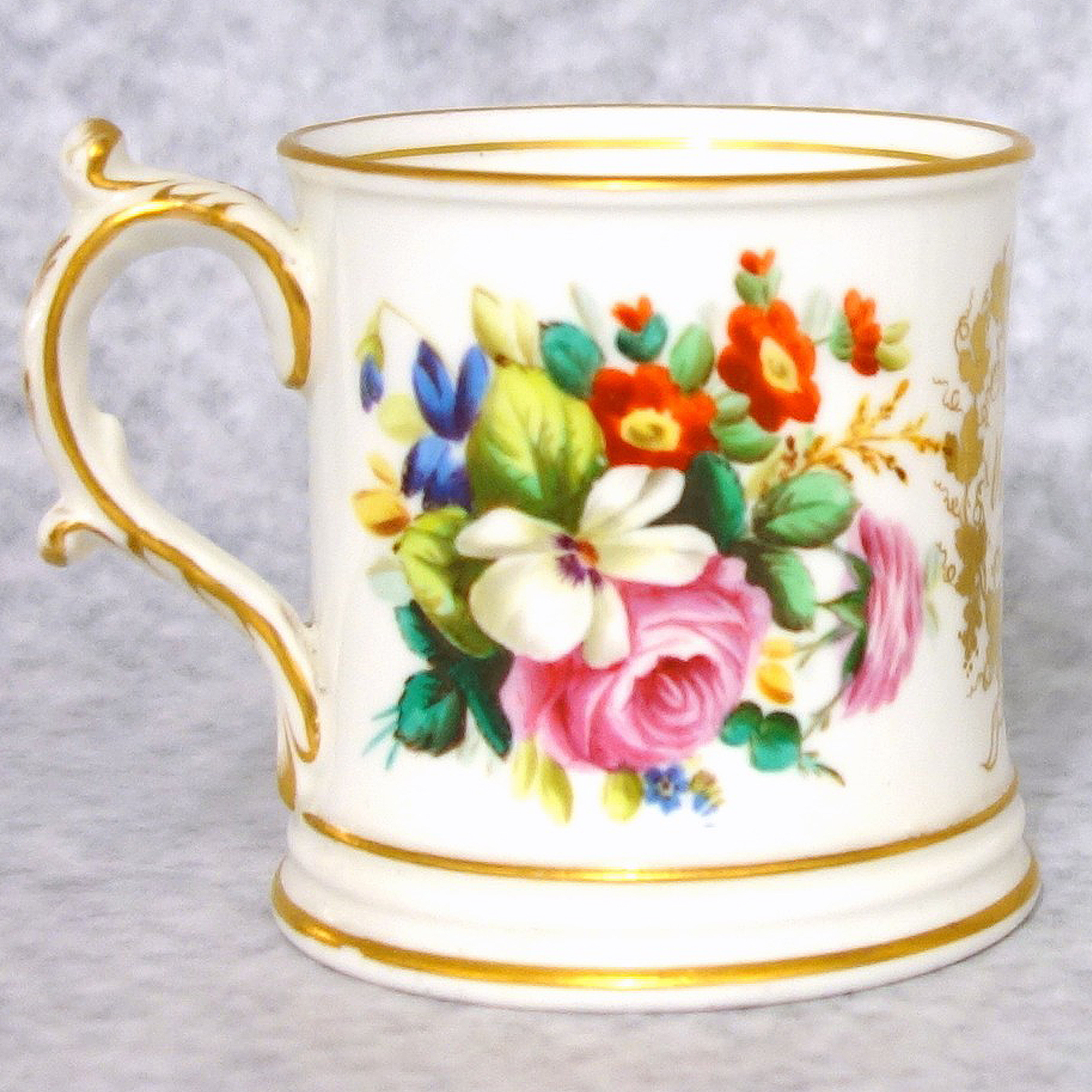 A fine quality antique Victorian Staffordshire porcelain Christening Mug C.1850