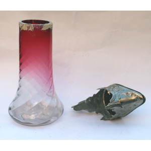 A substantial antique Art Nouveau cranberry glass wrythen Claret Jug C. pre 1900