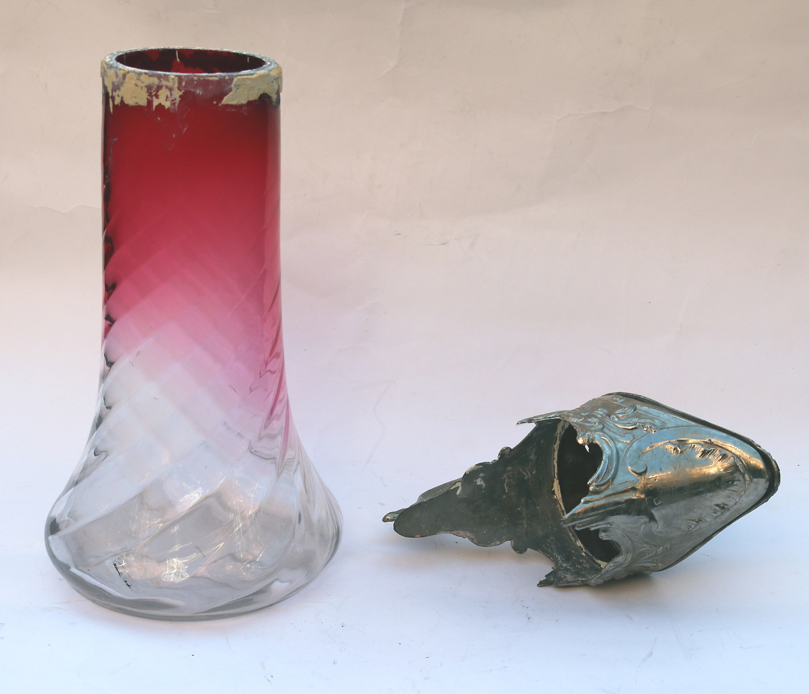 A substantial antique Art Nouveau cranberry glass wrythen Claret Jug C. pre 1900