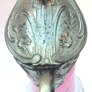A substantial antique Art Nouveau cranberry glass wrythen Claret Jug C. pre 1900