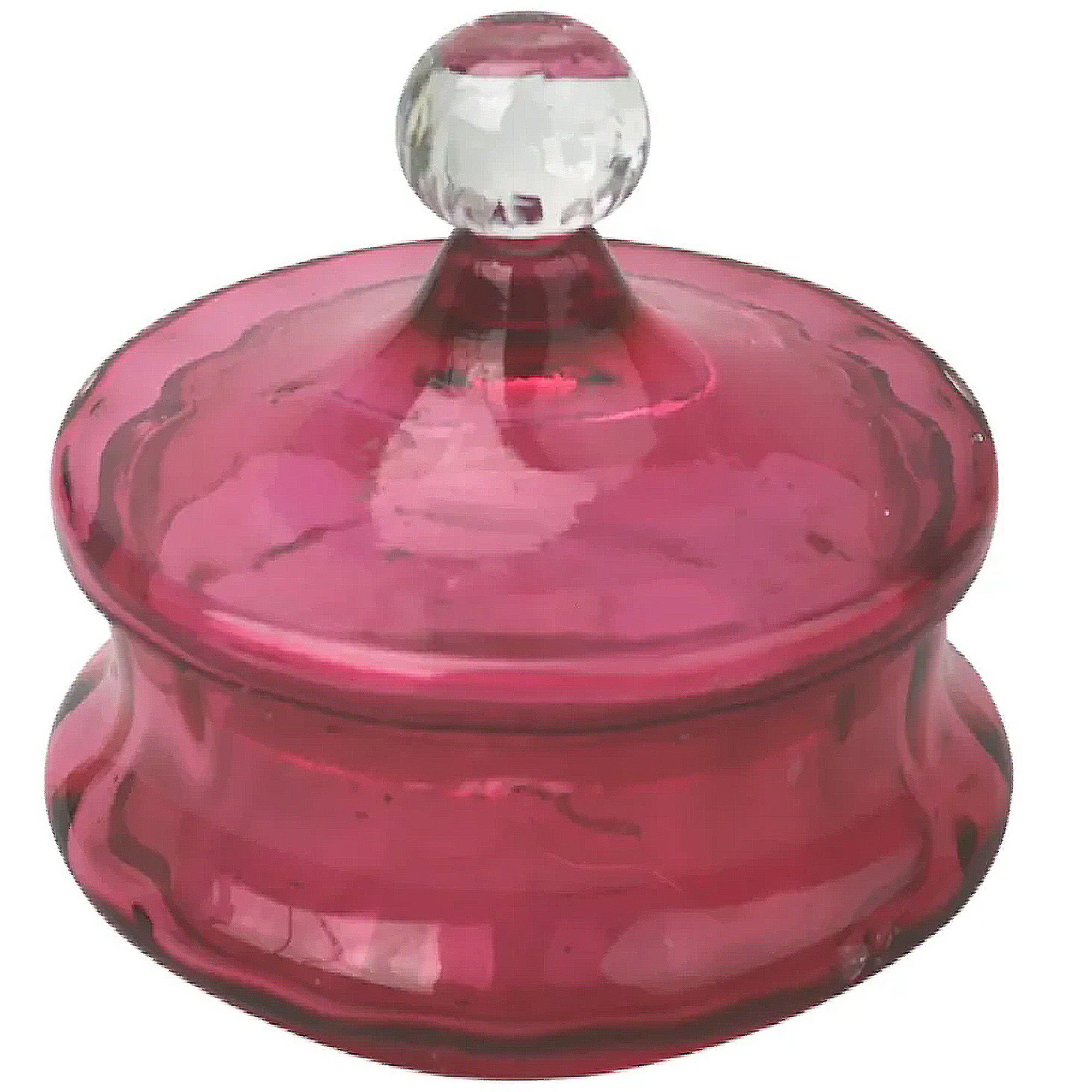 A pretty antique Victorian cranberry art glass lidded Bowl 11cm dia C.19thC