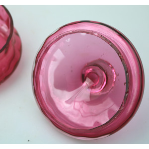 A pretty antique Victorian cranberry art glass lidded Bowl 11cm dia C.19thC