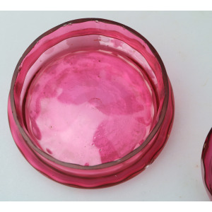 A pretty antique Victorian cranberry art glass lidded Bowl 11cm dia C.19thC