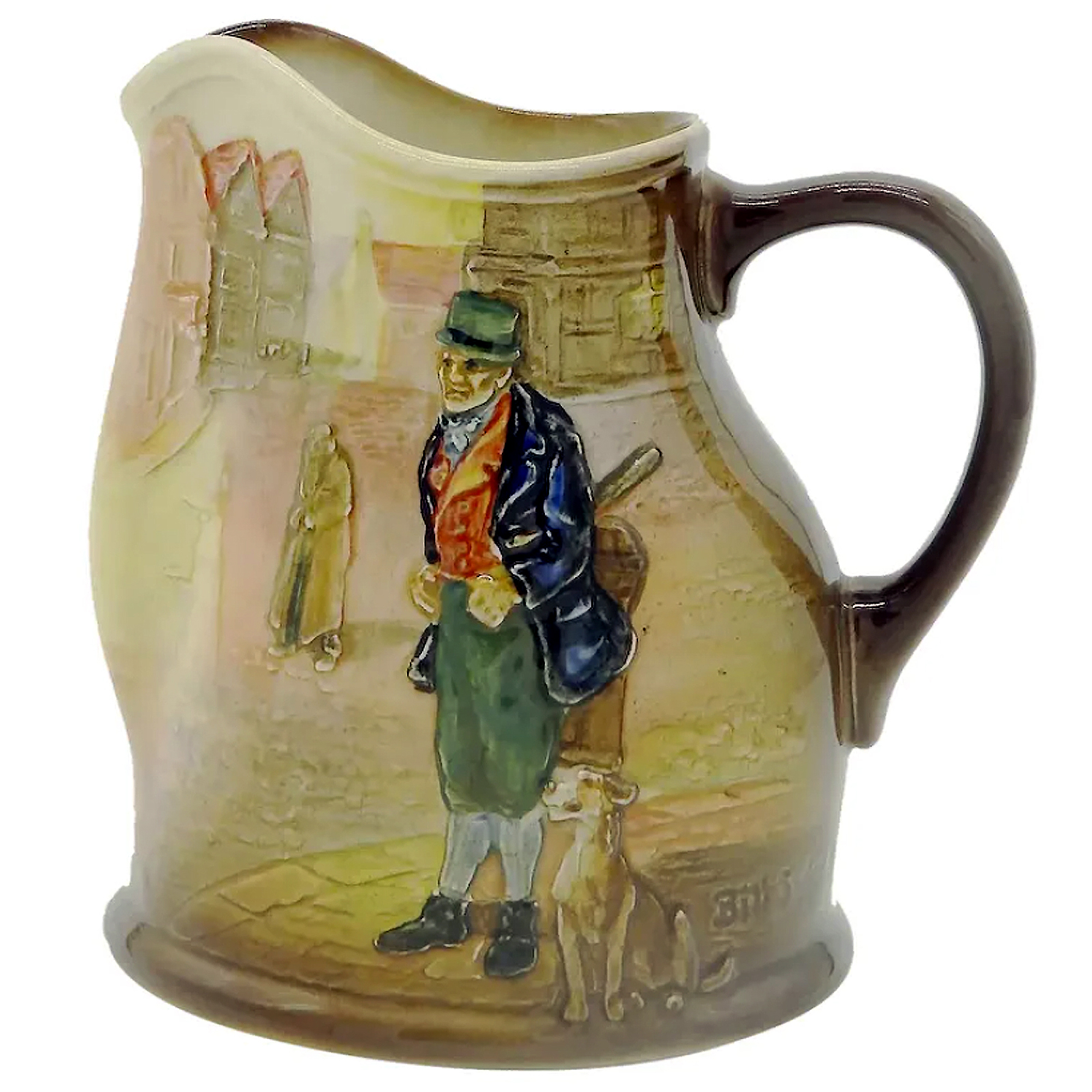 A scarce & good Royal Doulton relief pottery Series Dickensian Jug C.1930's