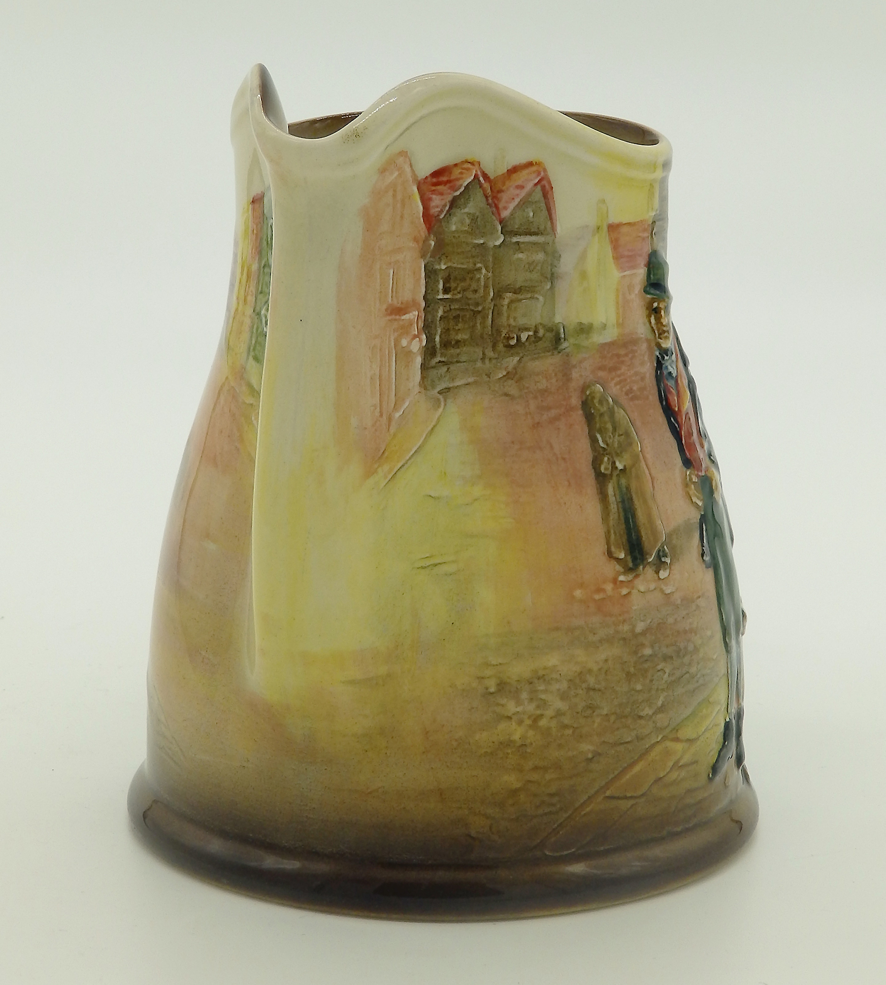 A scarce & good Royal Doulton relief pottery Series Dickensian Jug C.1930's