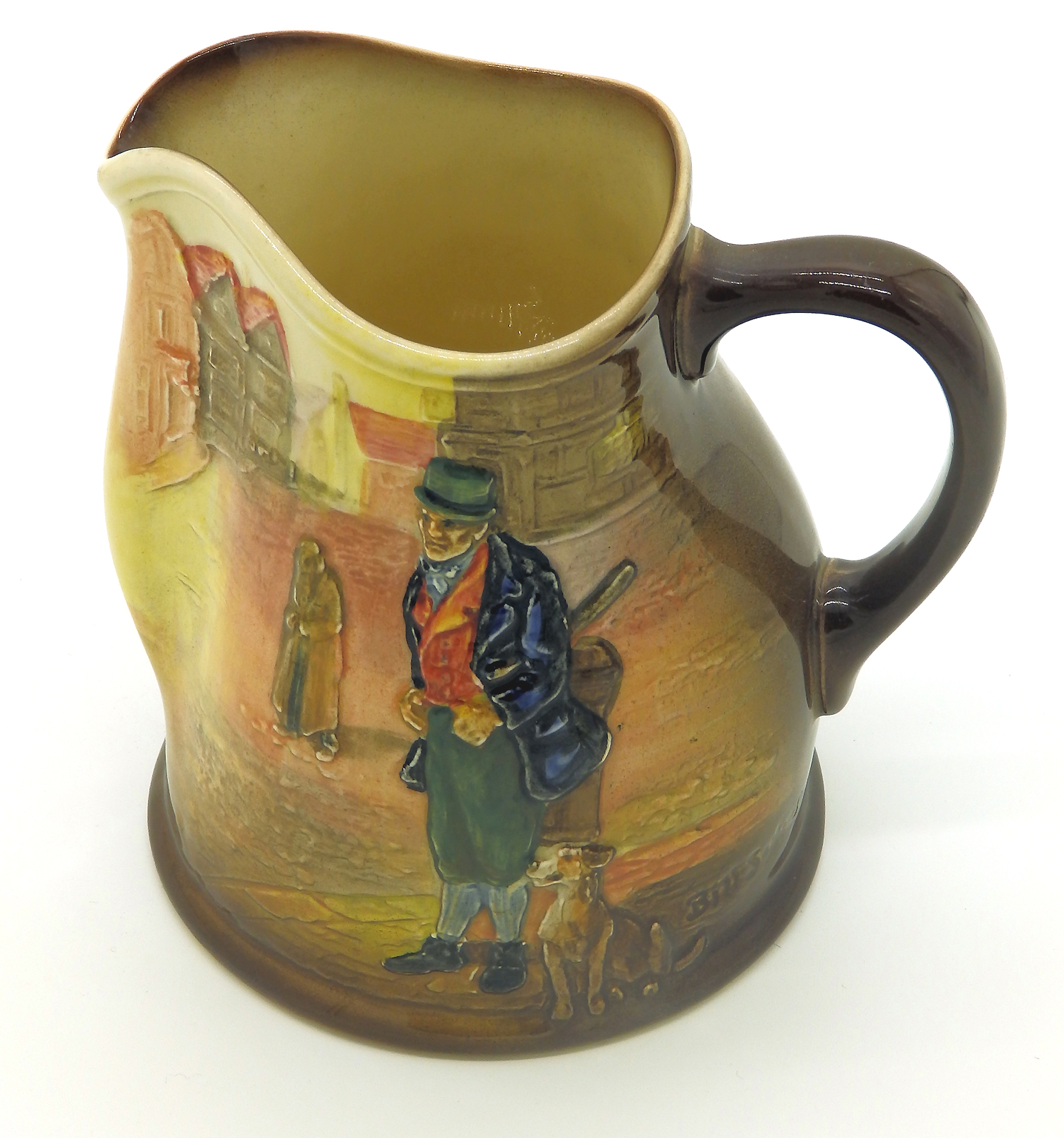 A scarce & good Royal Doulton relief pottery Series Dickensian Jug C.1930's