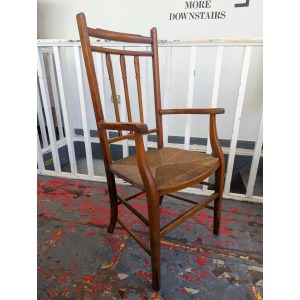 Early 20th Century Cherry Wood & Rush Seat Armchair. Art Nouveau/Antique/Vintage