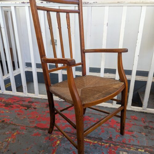 Early 20th Century Cherry Wood & Rush Seat Armchair. Art Nouveau/Antique/Vintage