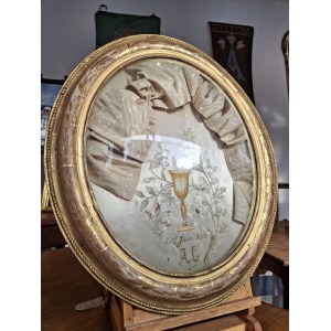 Early 20th Century Gilt Framed Glass Domed Communion Commemoration.