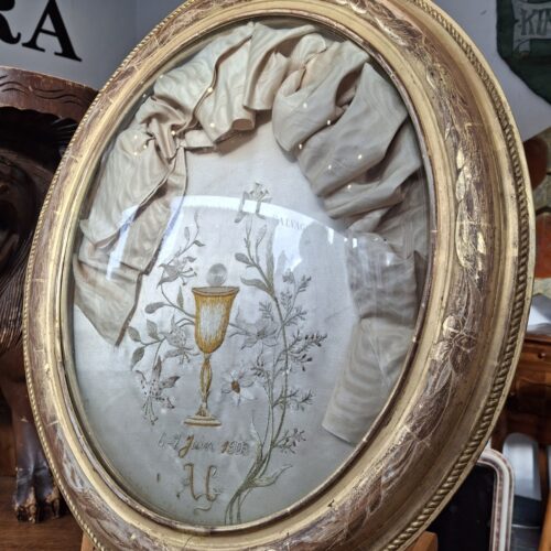 Early 20th Century Gilt Framed Glass Domed Communion Commemoration.