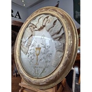 Early 20th Century Gilt Framed Glass Domed Communion Commemoration.