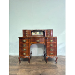 Edwardian Mahogany Gallery Back Kneehole Desk