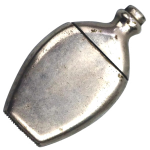 An antique novelty silver plate bottle shape Go to Bed Vesta Case C.19thC