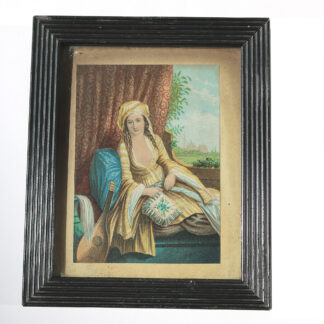A charming antique polychrome Print Greek themed Musician & Bouzouki C.19thC