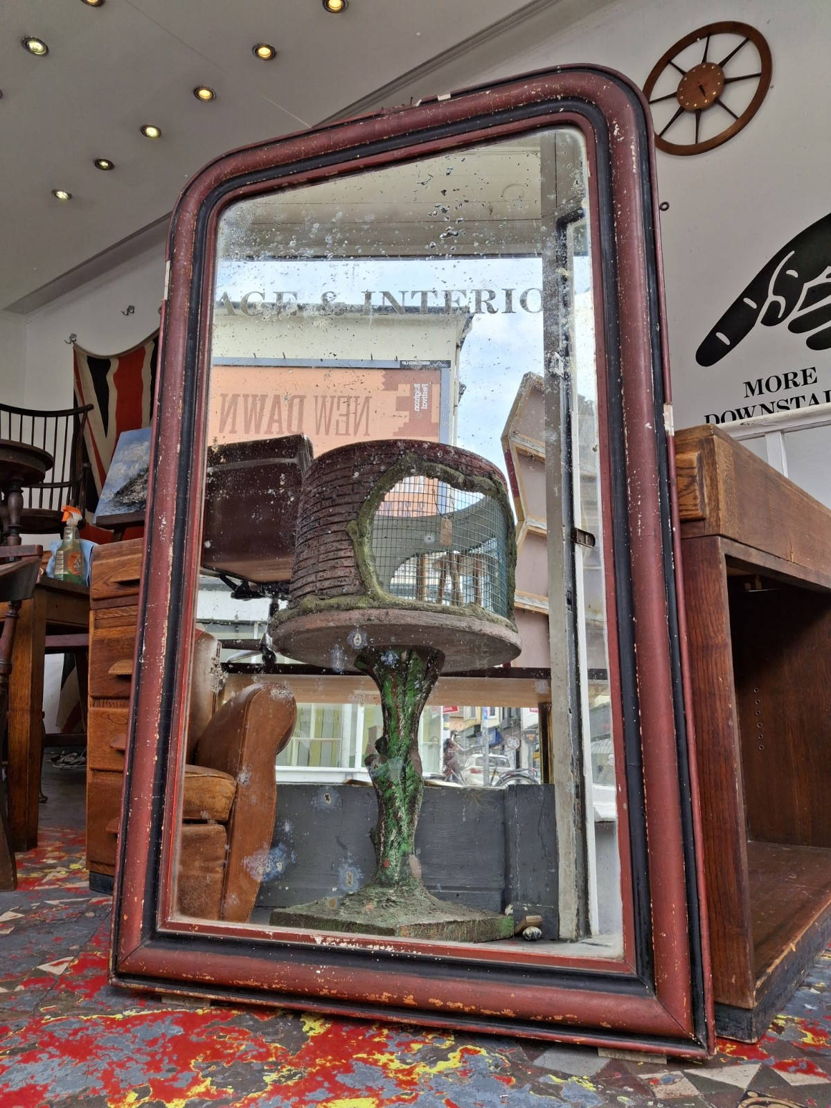 Large Scale 19th Century French Painted Louis Philippe Mirror. Antique/Mercury