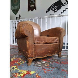 Late 19th Century French Leather Club Chair/Armchair. Antique/Vintage
