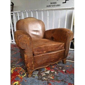 Late 19th Century French Leather Club Chair/Armchair. Antique/Vintage